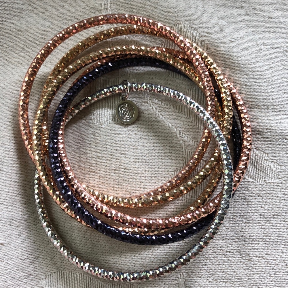 intertwined rose, gold ,silver & black tone bangle bracelets